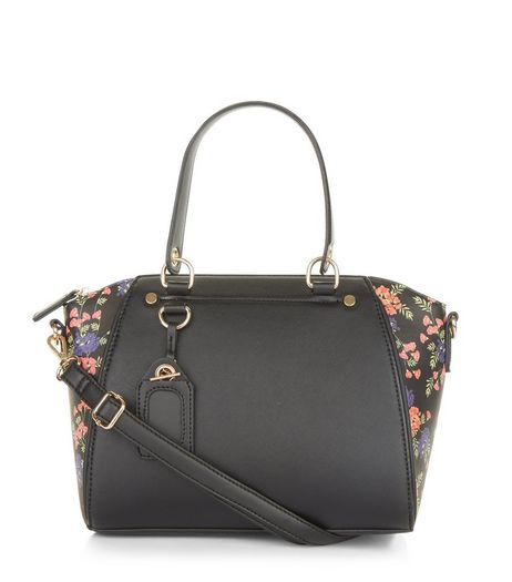 Black Floral Printed Side Mini Bowler Bag | New Look