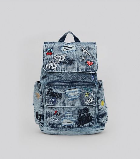 Denim Blue Graffiti Backpack | New Look