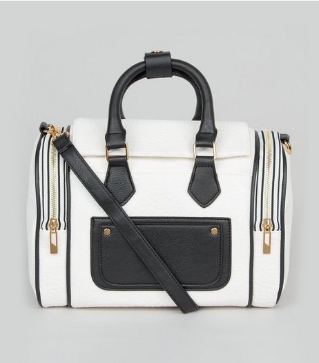 White Pocket Front Sporty Bowler Bag | New Look