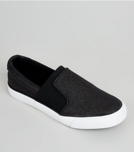 Teens Black Glitter Plimsolls | New Look