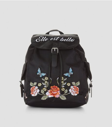 Black Elle Est Belle Embroidered Backpack | New Look