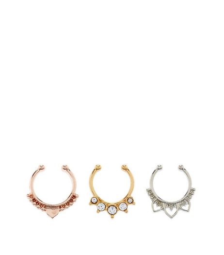 3 Pack Mixed Metallic Septum Rings | New Look