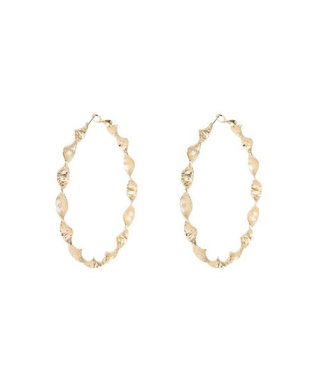 Gold Twisted Textured Hoop Earrings | New Look