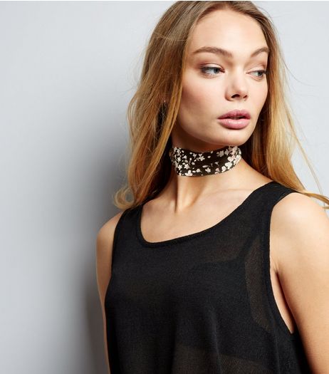 Black Wide Floral Print Fabric Choker | New Look