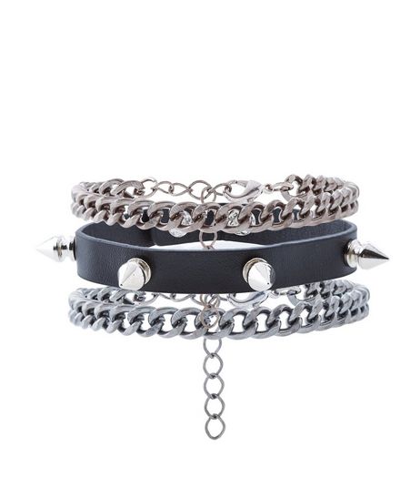 3 Pack Black Spike Stud Bracelets | New Look