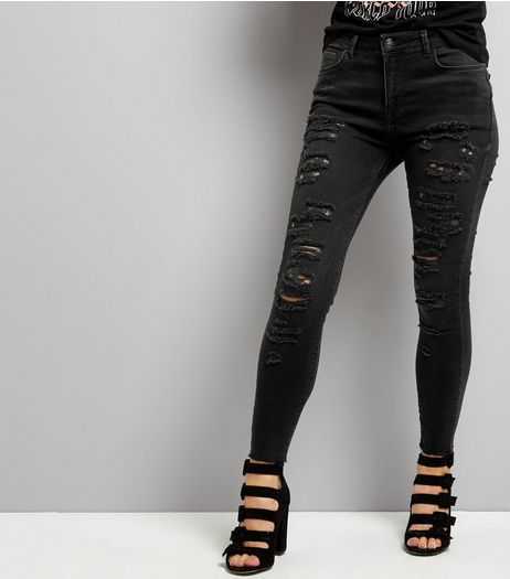Petite Black Extreme Ripped Skinny Jenna Jeans | New Look