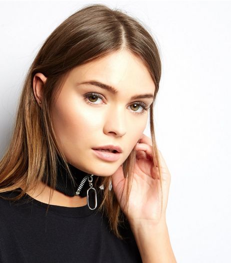Black Zip Up Collar Choker | New Look