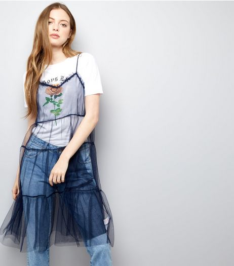 Navy Strappy Mesh Slip Dress | New Look