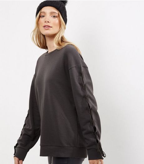 Dark Grey Lattice Sleeve Sweater | New Look