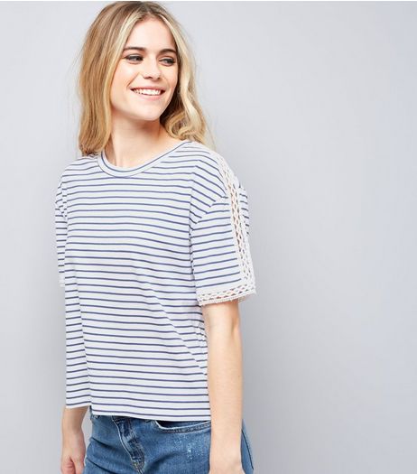 White Stripe Lace Trim Top | New Look