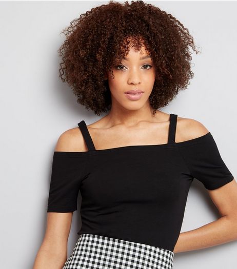 Black Fitted Cold Shoulder Top | New Look