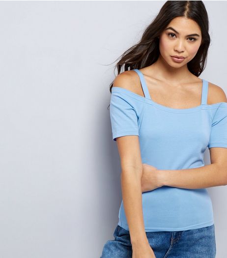 Blue Fitted Cold Shoulder Top | New Look