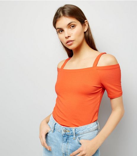 Orange Fitted Cold Shoulder Top | New Look