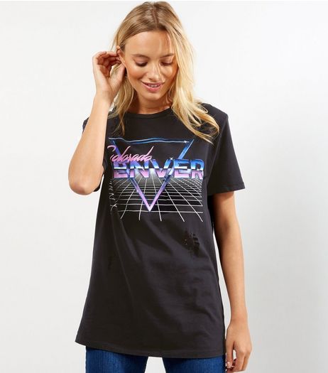 Black Ripped Colorado Boyfriend T-Shirt | New Look