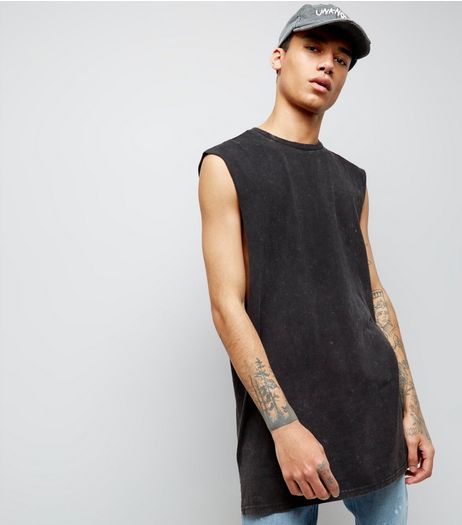 Black Acid Wash Longline Vest | New Look