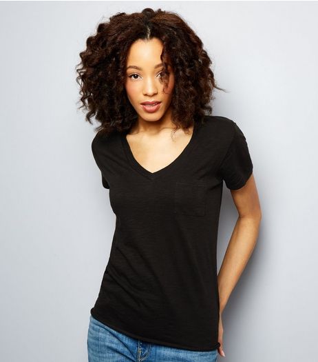 Black Organic Cotton V Neck T-Shirt | New Look