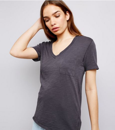 Grey Organic Cotton V Neck T-Shirt | New Look