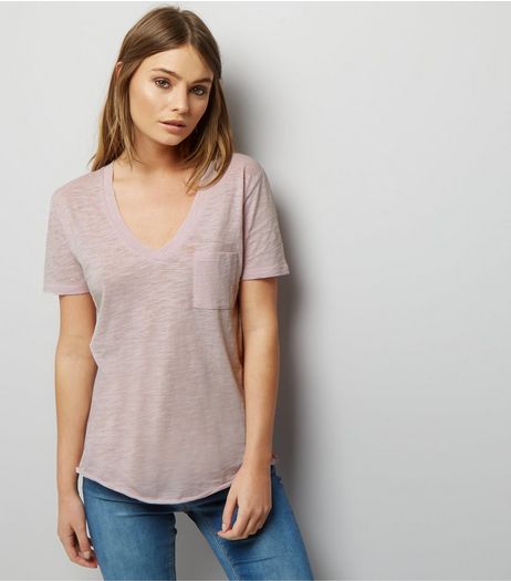 Lilac Organic Cotton V Neck T-Shirt | New Look