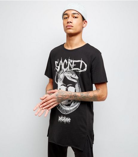 Black Sacred Tour Printed Longline T-Shirt | New Look