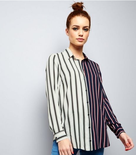 Petite White Spliced Stripe Shirt | New Look