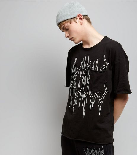 Black Viscious Print Pocket Front T-Shirt | New Look