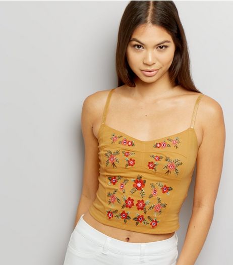 Yellow Floral Embroidered Bralet | New Look