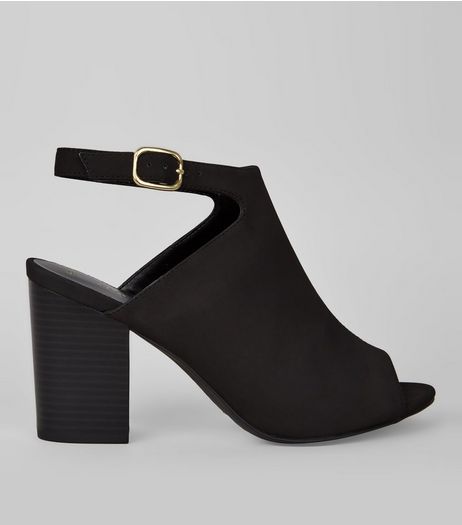 Black Suedette Peep Toe Heeled Sandals | New Look