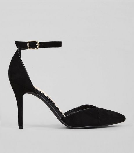Black Suedette Ankle Strap Pointed Heels | New Look
