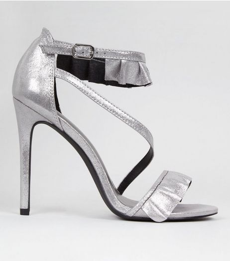 Silver Frill Strap Heeled Sandals | New Look