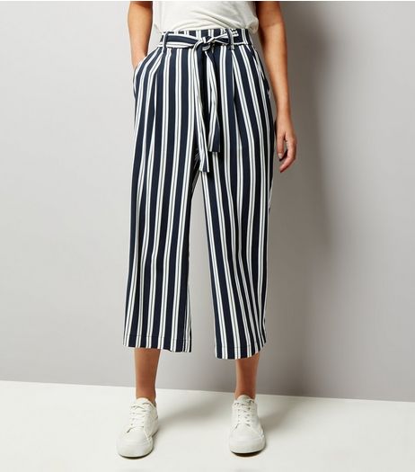 Navy Stripe Tie Waist Culottes | New Look