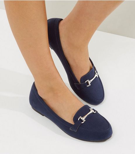 Wide Fit Navy Suedette Snaffle Loafers | New Look