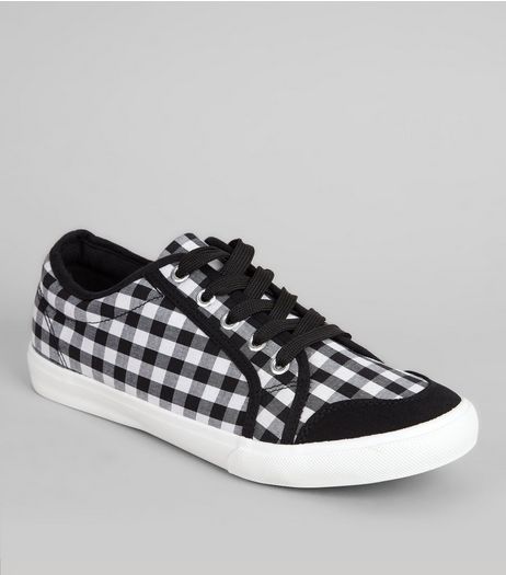 Wide Fit White Gingham Lace Up Trainers | New Look