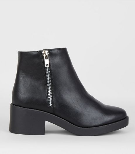 Wide Fit Black Side Zip Chunky Boots | New Look