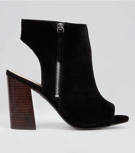 Wide Fit Black Suede Peep Toe Heels | New Look