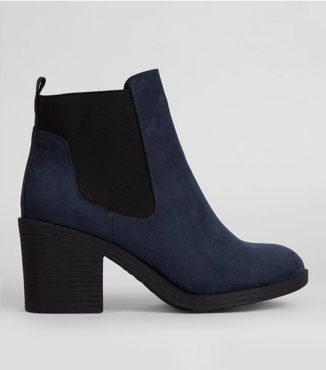 Wide Fit Navy Suedette Chelsea Boots | New Look