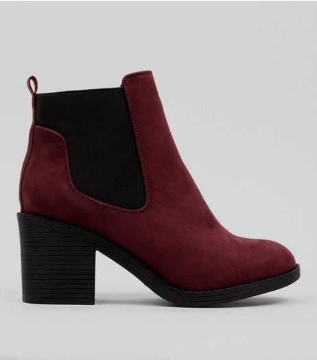 Wide Fit Burgundy Suedette Chelsea Boots | New Look