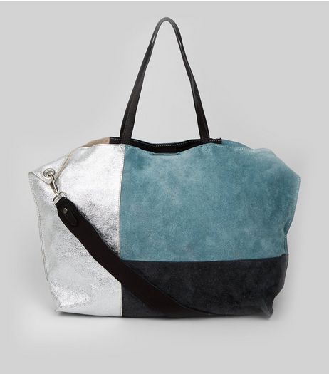 Blue Suede Metallic Colour Block Tote Bag | New Look