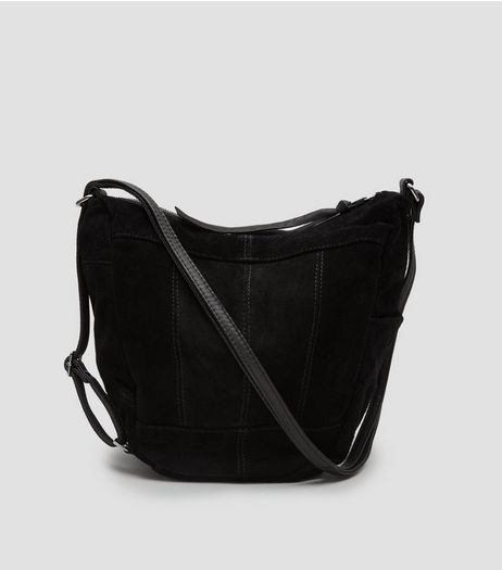 Black Suede Hobo Backpack | New Look