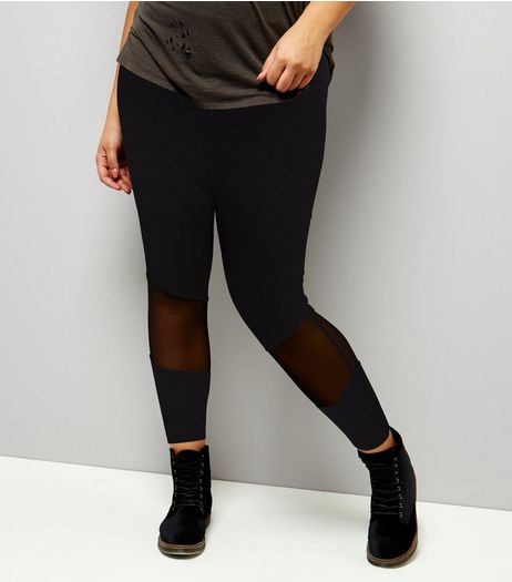 Curves Black Mesh Panel Leggings | New Look