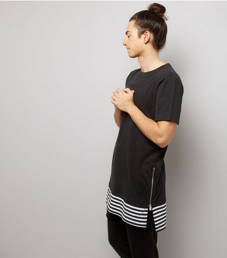 Black Stripe Hem Layered Longline T-Shirt | New Look