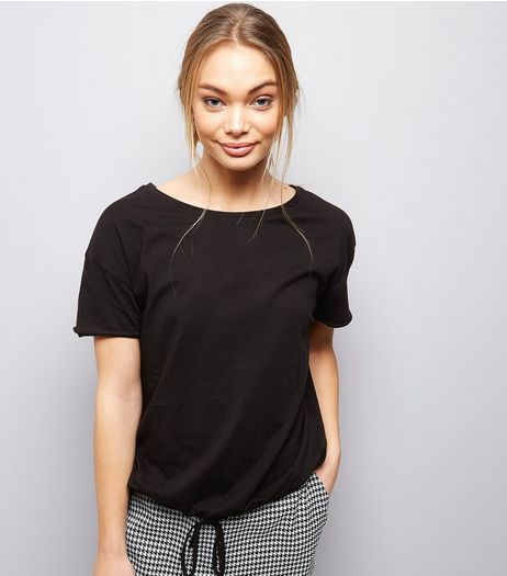Black Drawstring Hem T-Shirt | New Look