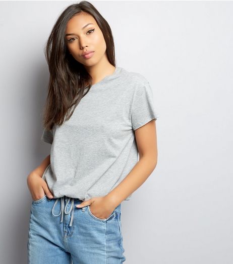 Mid Grey Drawstring Hem Short Sleeve T-Shirt | New Look