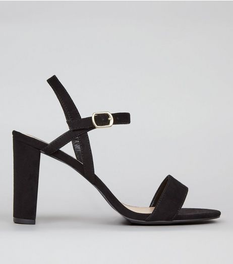 Wide Fit Black Suedette Cross Strap Side Heels | New Look