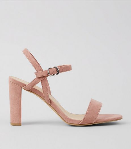 Wide Fit Pink Suedette Cross Strap Side Heels | New Look
