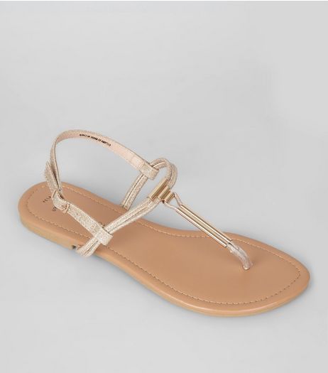 Wide Fit Gold Sandals | New Look