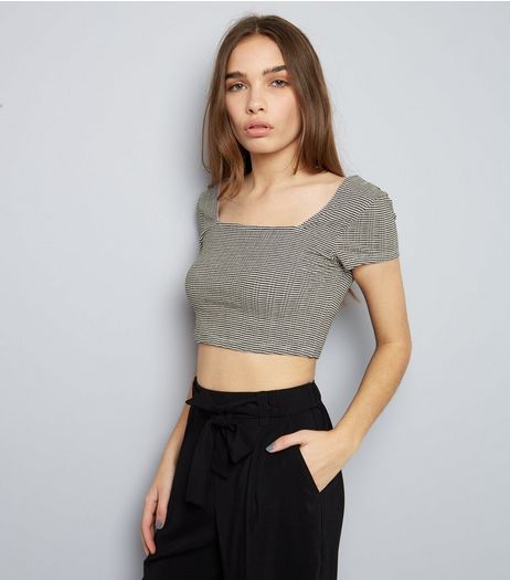 Black Stripe Square Neck Crop Top | New Look