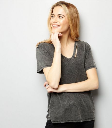 Black Cut Out Trim T-Shirt | New Look