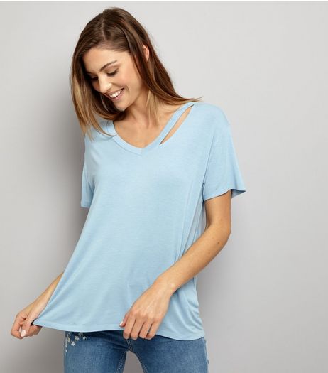 Blue Cut Out Trim T-Shirt | New Look