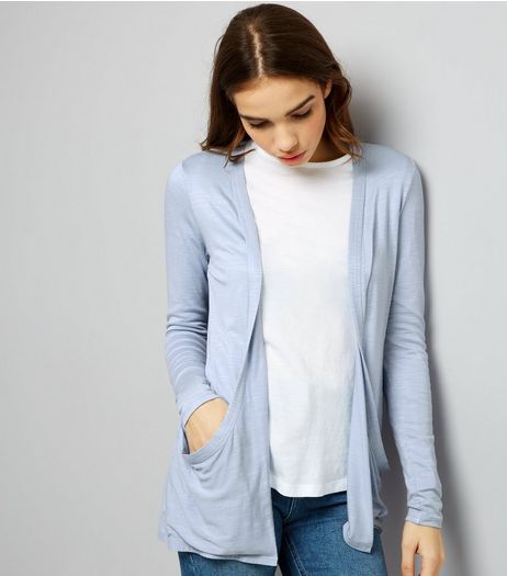 Pale Blue Double Pocket Boyfriend Cardigan | New Look