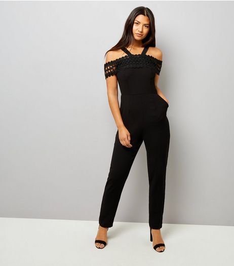 Black Crochet Lace Trim Jumpsuit | New Look